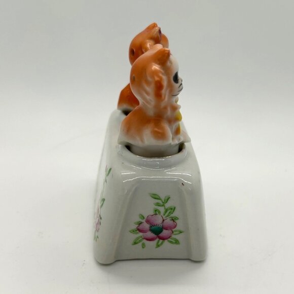 Vintage Ceramic Cat Salt & Pepper Shakers Nodders Floral Base Orange & White - Picture 5 of 16